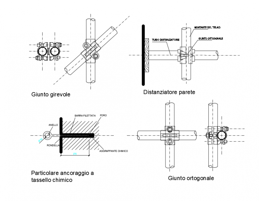 Bridge construction scaffolding joints cad drawing details dwg file