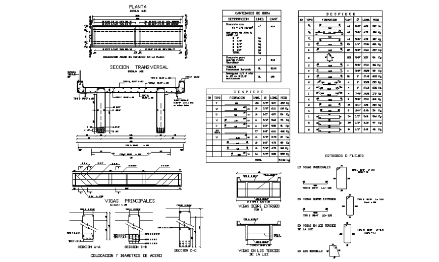 Bridge construction with concrete structure cad drawing details dwg file