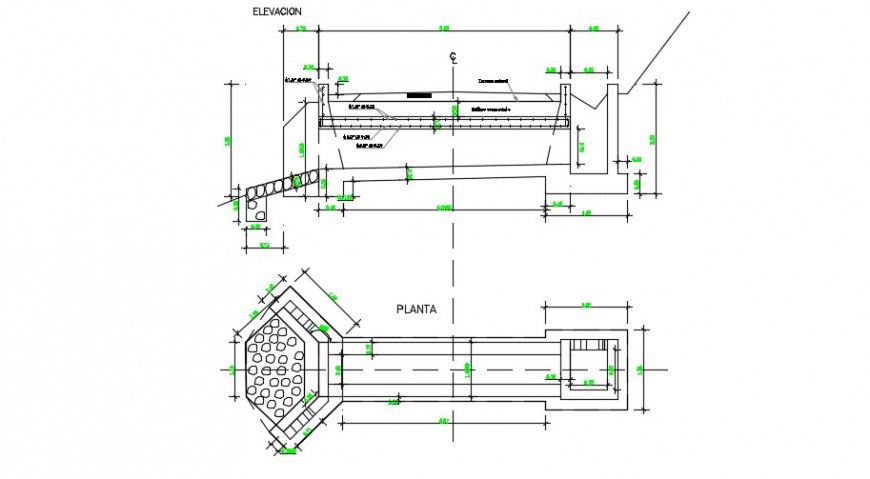 Bridge constructive elevation, plan and structure drawing details dwg file