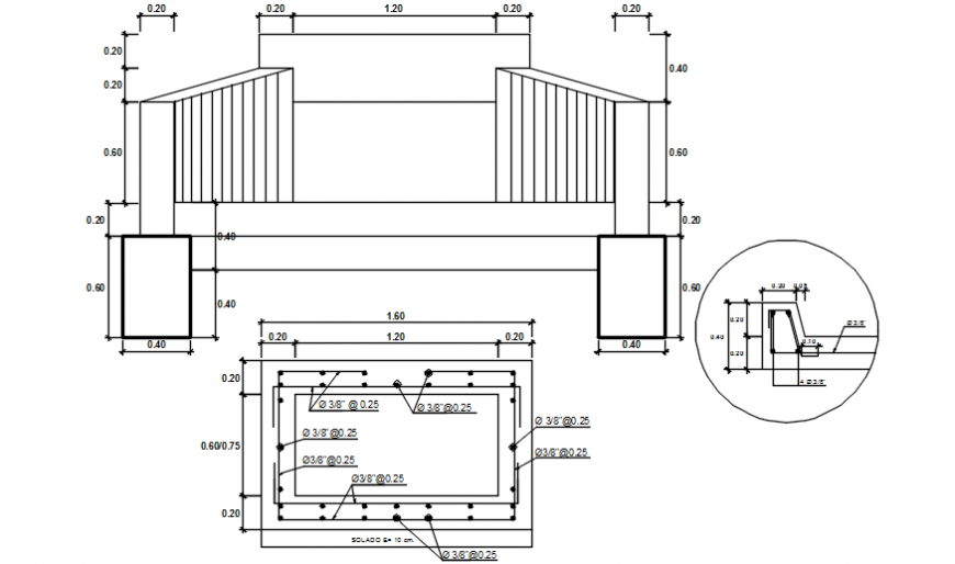 Bridge constructive section and structure drawing details dwg file