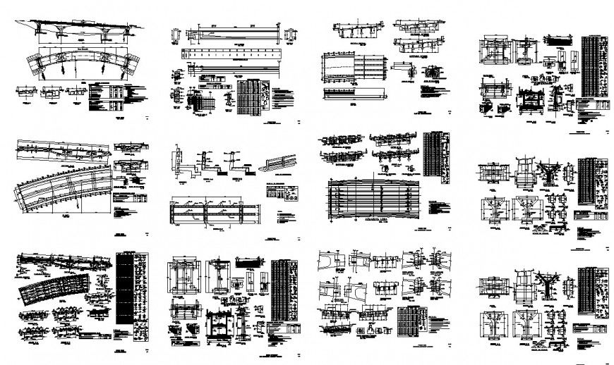 Bridge constructive structure detail 2d view layout file in autocad format