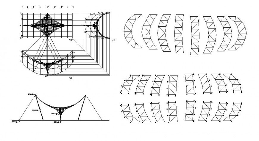 Bridge elevation, section and constructive structure details dwg file