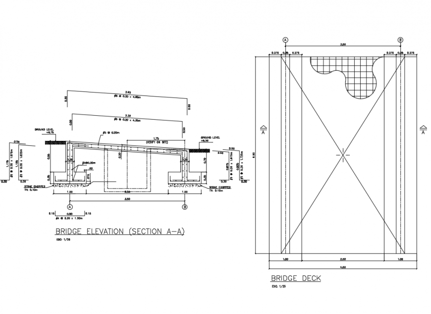 Bridge elevation and bridge deck cad drawing details dwg file