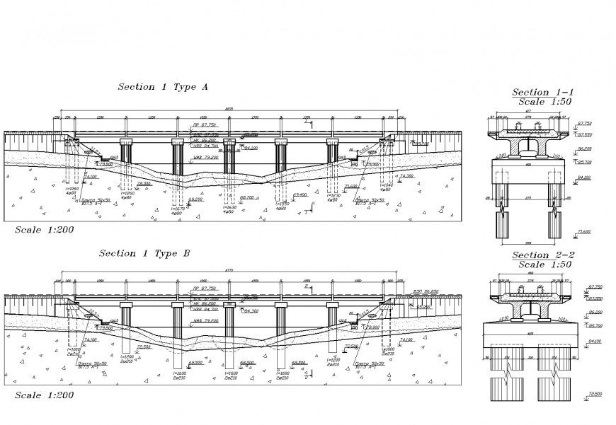 Bridge elevation and section plan dwg file