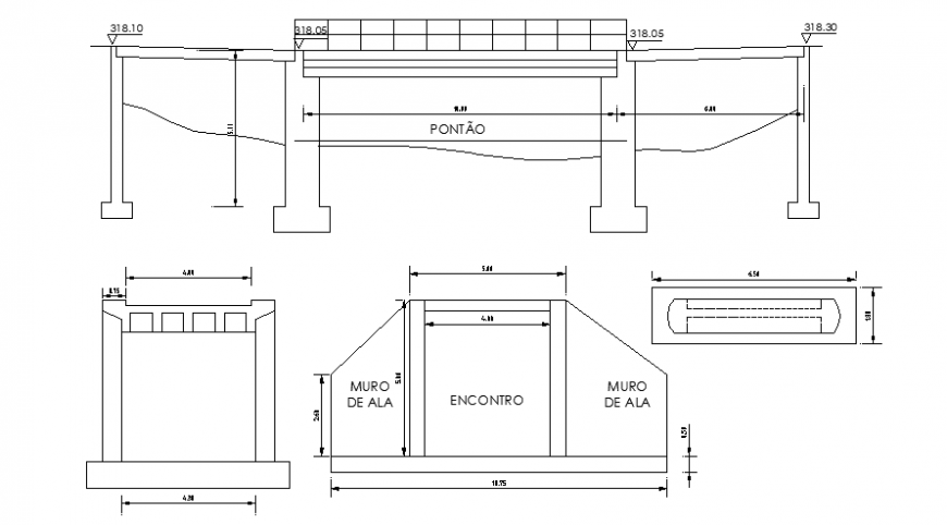 Bridge elevation drawings 2d view autocad software file