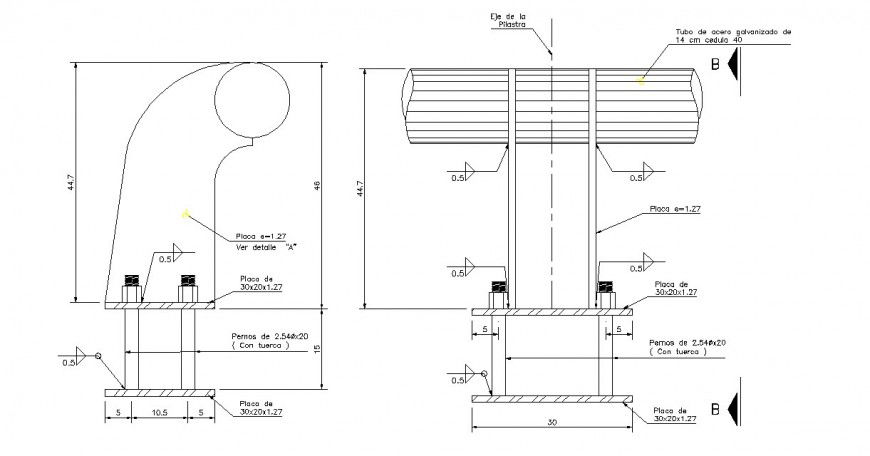 Bridge footings, section and construction drawing details dwg file
