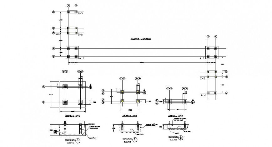 Bridge general plan, foundation and construction details dwg file