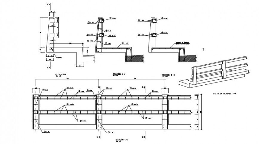 Bridge main section and construction drawing details dwg file
