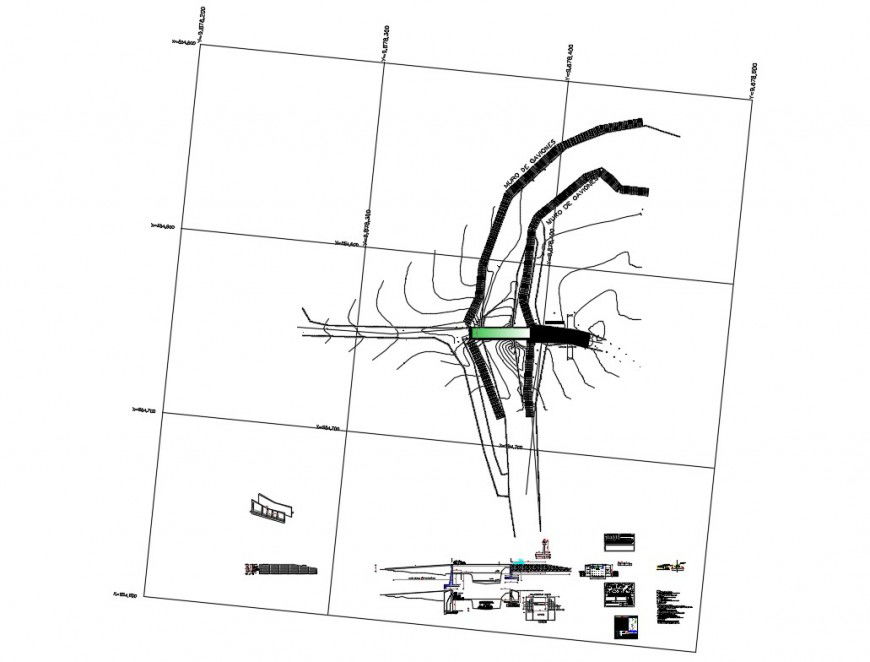 Bridge plan detail and contour mapping 2d view autocad file