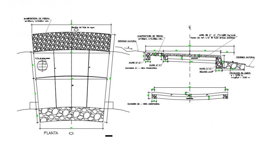Bridge section, plan and construction drawing details dwg file