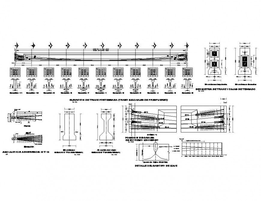 Bridge span and construction details in autocad