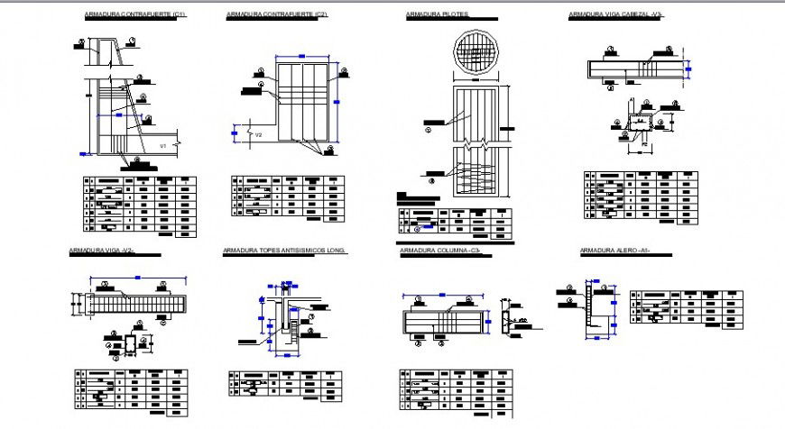 Bridge stirrup constructive structure with armed concrete column dwg file