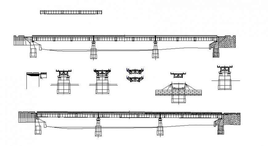 Bridge structural block detail 2d view CAD construction units dwg file