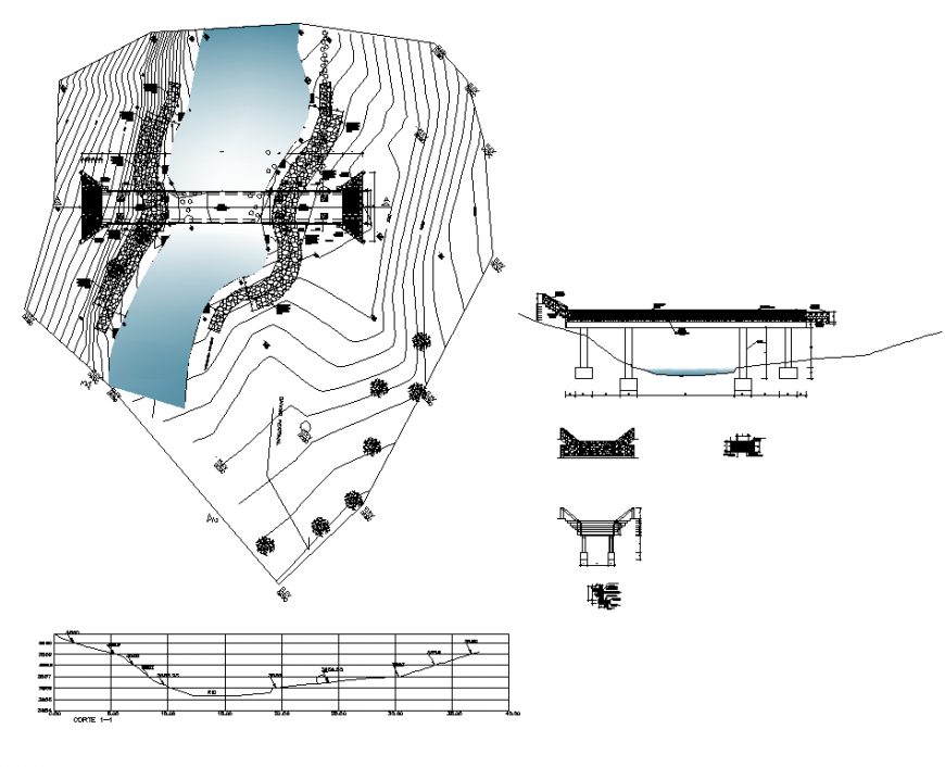 Bridge structure CAD construction detail plan 2d view layout autocad file