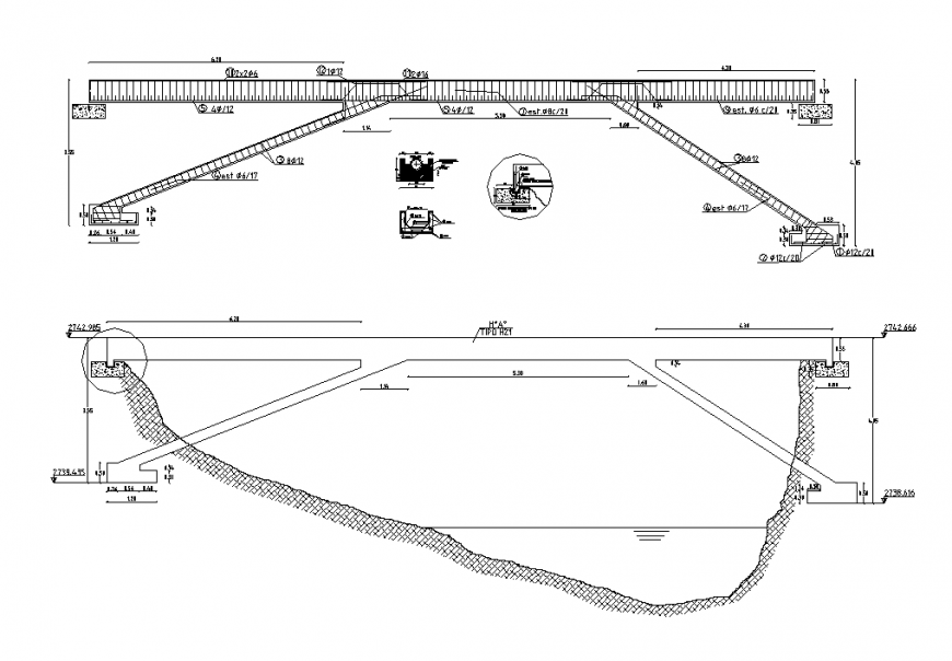 Bridge structure detail layout 2d view autocad file