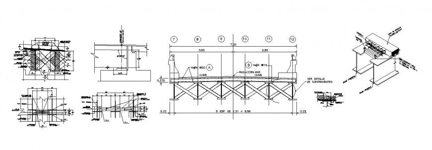 Bridge structure detail 2d view CAD construction block layout autocad file