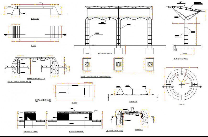 Bridge structure detail plan and elevation 2d view CAD construction dwg file