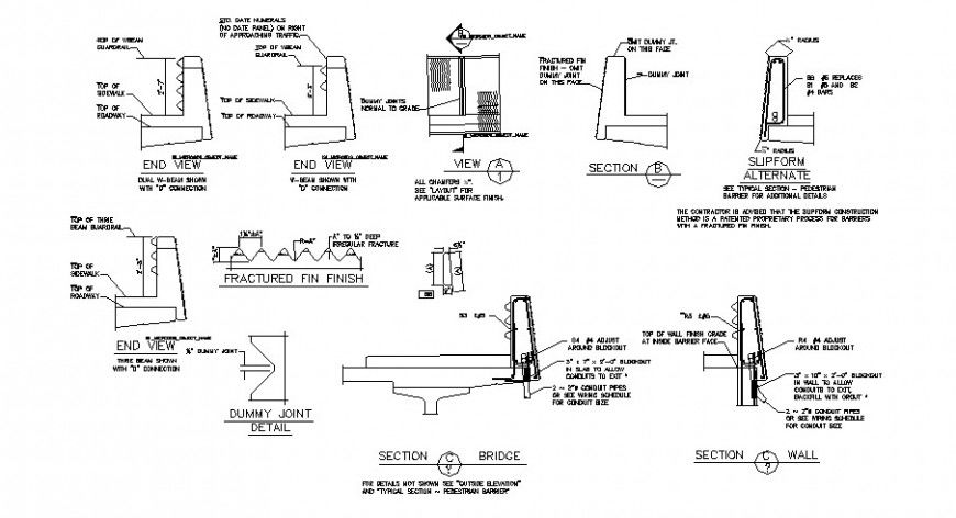 Bridge structure detail with its different section in auto cad file