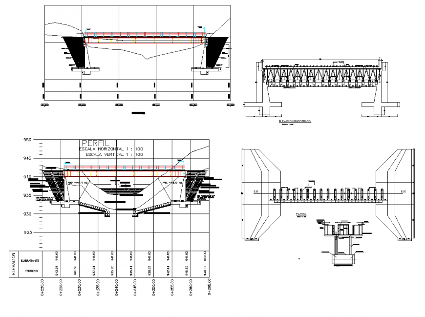 Bridge structure detailing 2d view CAD construction layout file in dwg format