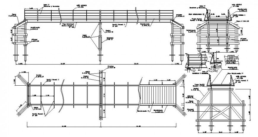 Bridge structure elevation and plan drawing in autocad