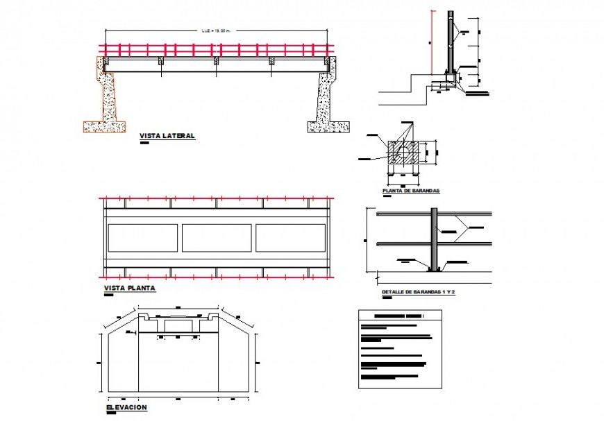 Bridge structure Plan and elevation 2d view CAD block layout file in dwg format