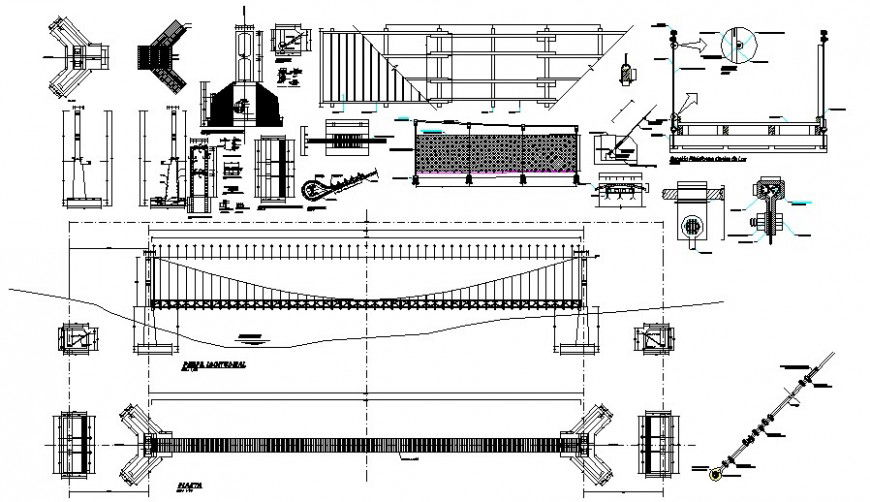 Bridge structure plan and retaining wall drawing in autocad