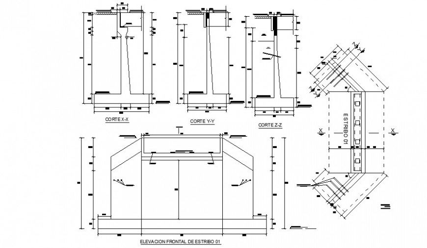 Bridge structure with retaining wall construction details dwg file