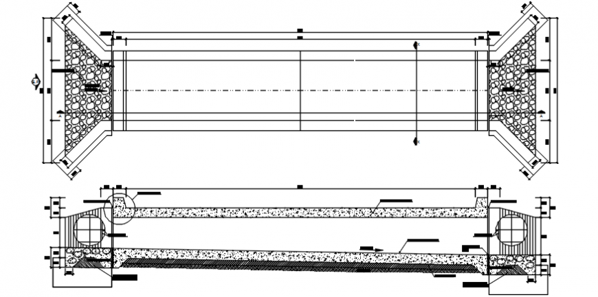 Bridge top view and side section and construction details dwg file