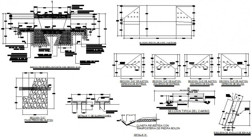 Bridge transverse section, construction and structure details dwg file