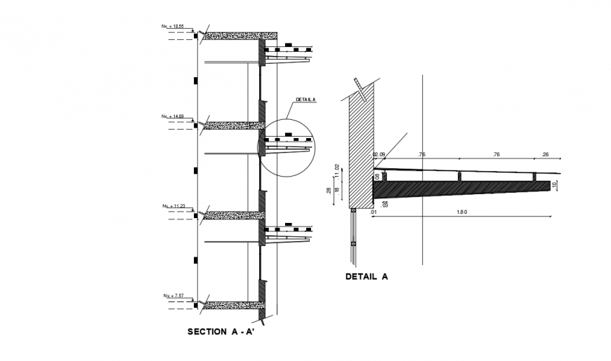 Brise sole constructive section details with roof dwg file