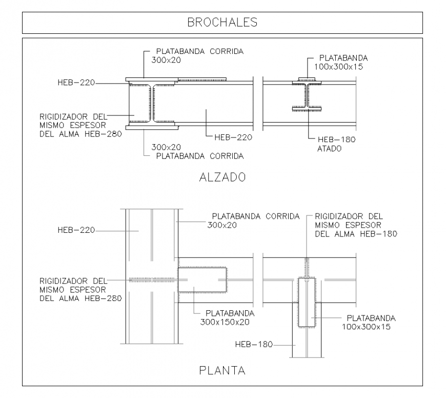 Broch ales plan and elevation with structural detail dwg file