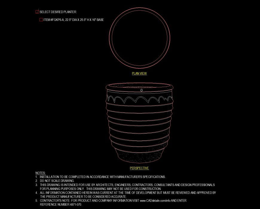 Bucket type planter drawing in dwg file.