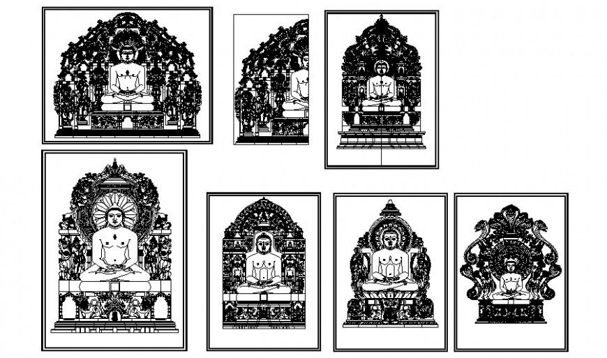 Buddha statue sculpture design 2d view aytocad file