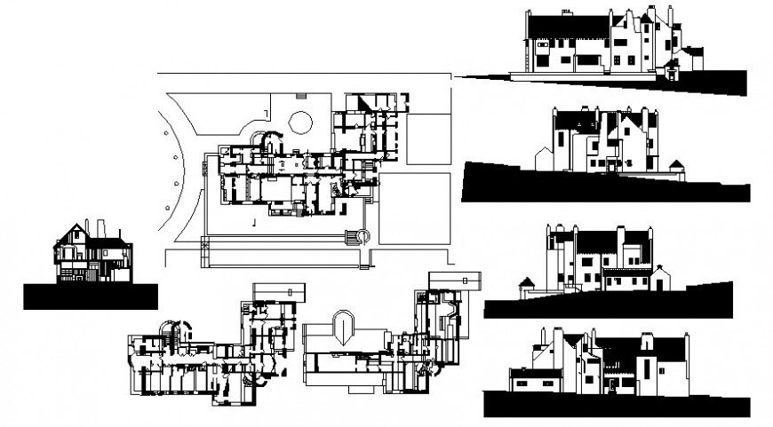 Building apartment drawings detail 2d view elevation plan and section dwg file
