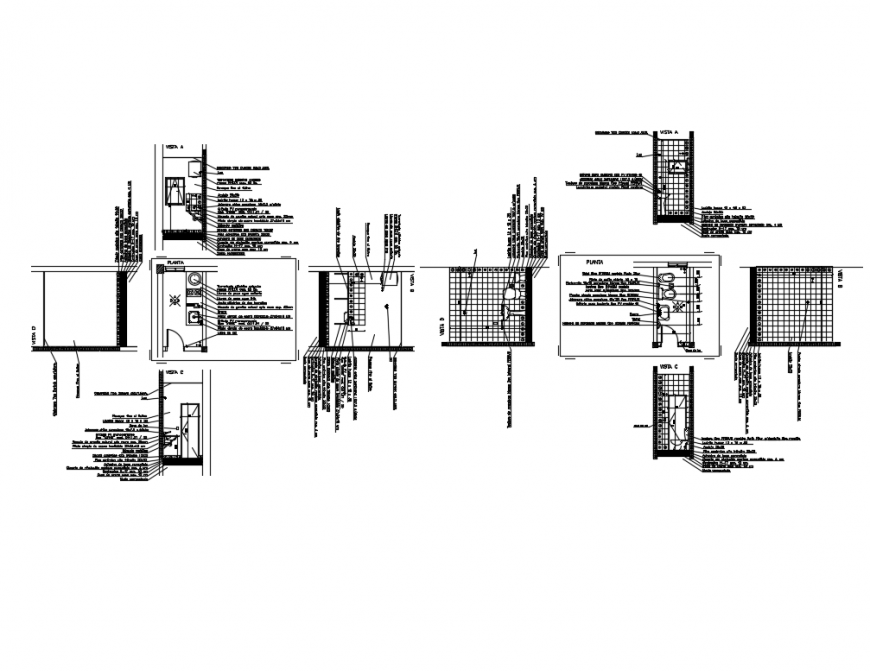 Building bathrooms constructive and sectional details dwg file