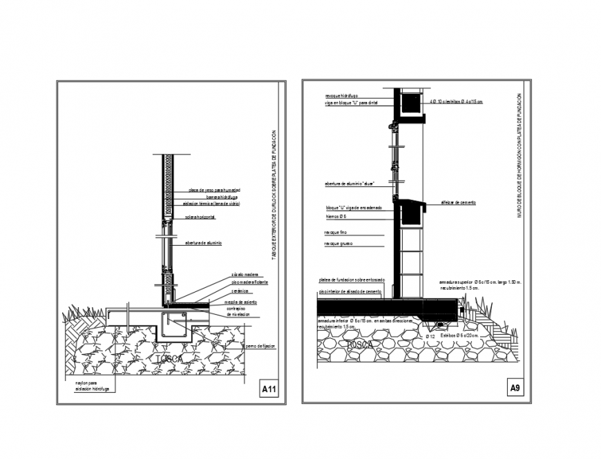 Building construction with double walls and footings details dwg file