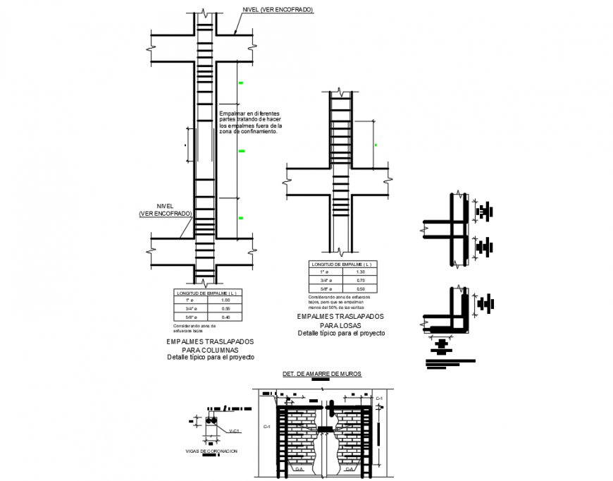Building constructive details with wall and column dwg file