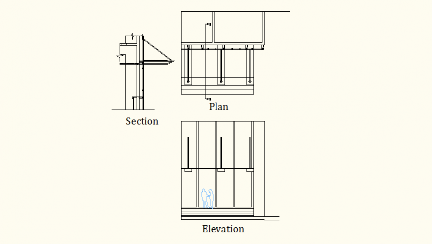 Building detail plan, section and elevation autocad file