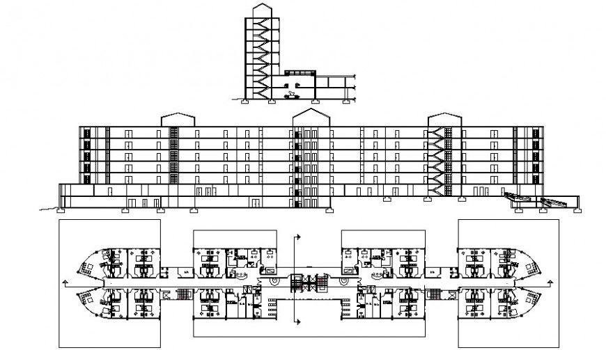 Building drawing floor plan elevation and section autocad file