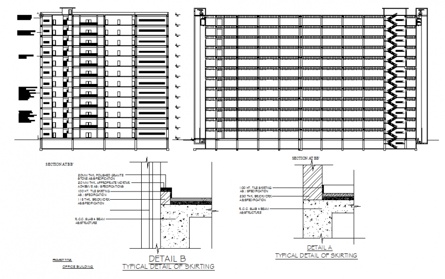 Building elevation detail and construction dwg file