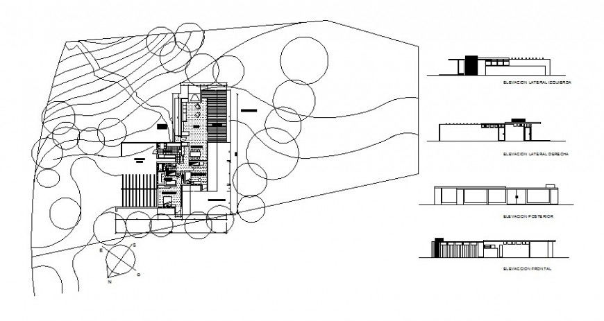 Building elevation drawings with landscaping details in autocad