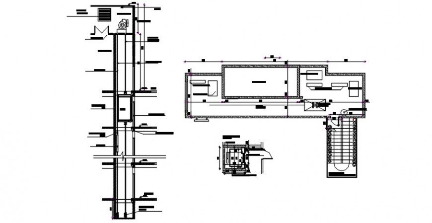 Building elevator section and installation cad drawing details dwg file