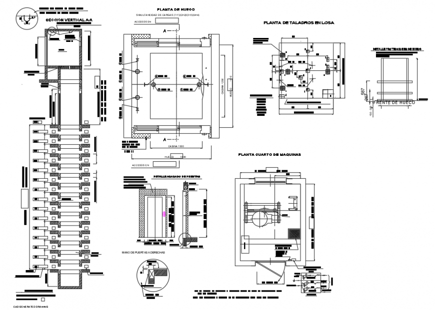 Building elevators sections, structure and auto-cad details dwg file