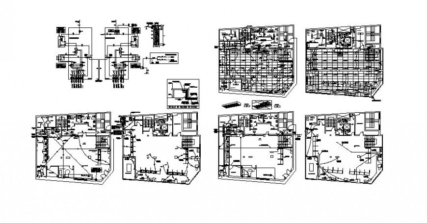 Building floor plan details with electrical installation layout autocad file