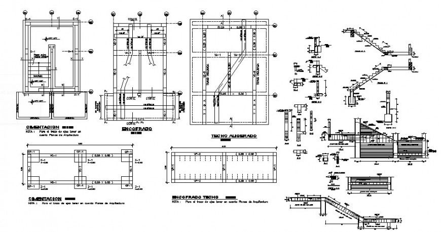 Building foundation drawing with detail of ramp and staircase in dwg file.