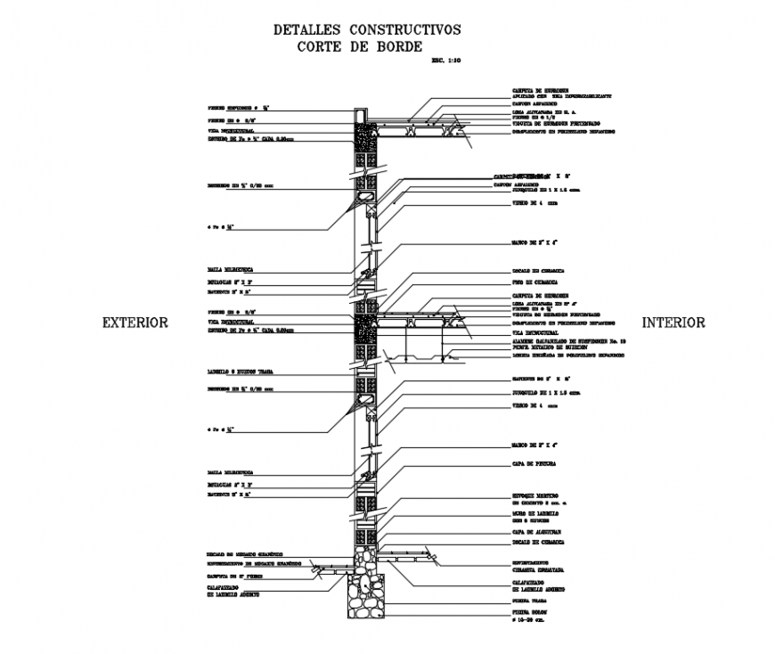 Building interior and exterior sectional constructive details dwg file