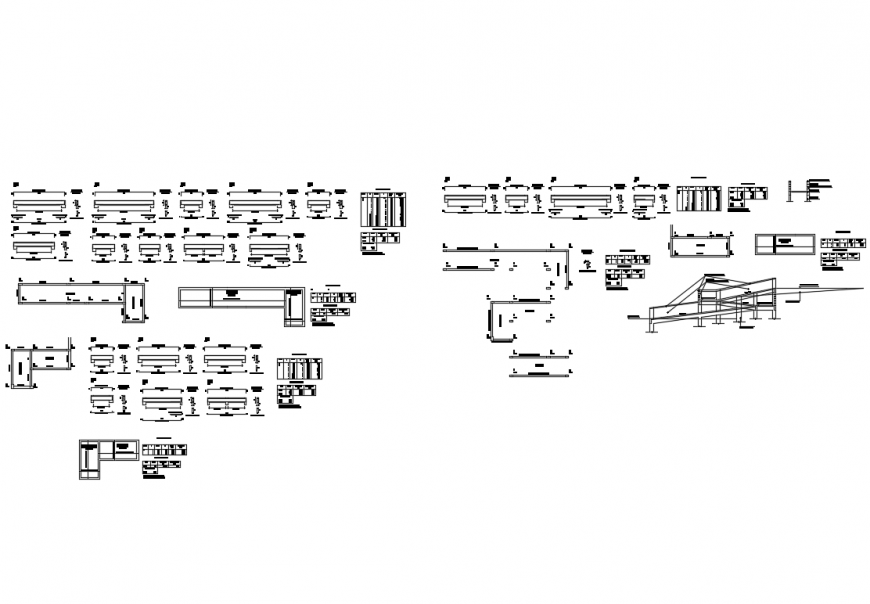 Building structure several constructive details with roof dwg file