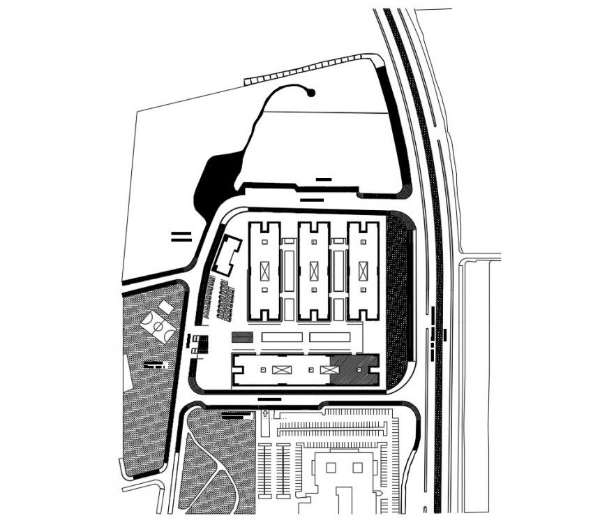 Building terrace plan with topographical area detail 2d view autocad file