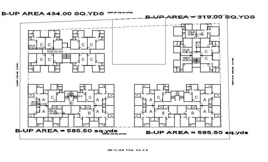 Built-up area 434 SQ.YDS building house detail dwg file