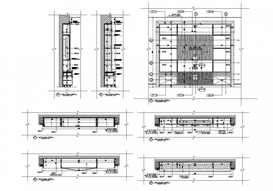 Built in wall detail 2d view sectional block layout file in dwg format